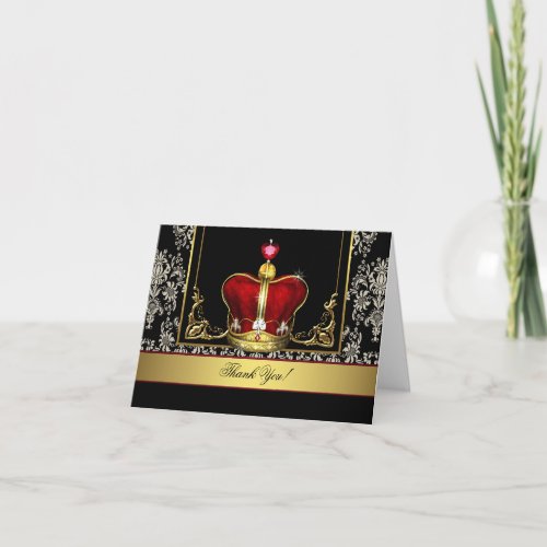 Black Red Gold Crown King Prince Thank You Cards