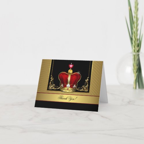 Black Red Gold Crown King Prince Thank You Cards