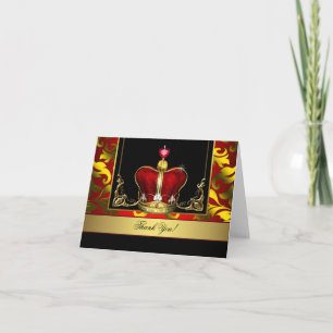Black Red Gold Crown King Prince Thank You Cards