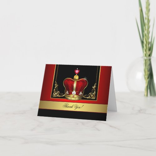 Black Red Gold Crown King Prince Thank You Cards