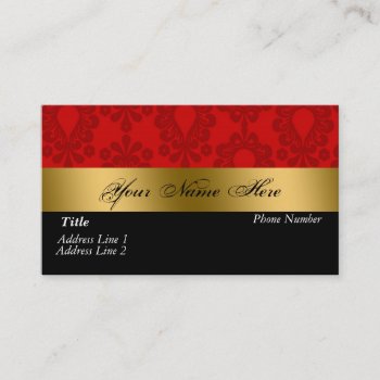 Black Red Gold Damask Business Card by sagart1952 at Zazzle