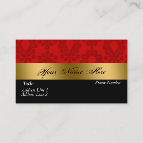 Black Red Gold Damask Business Card