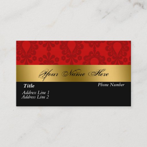 Customizable Black Red Gold Damask Business Card