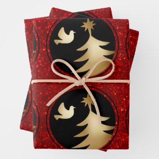 Black Red Gold Dove Christmas Tree