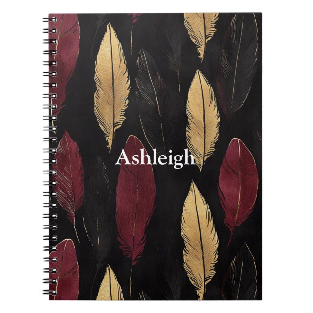Black Red Gold Feathers   Notebook (Front)
