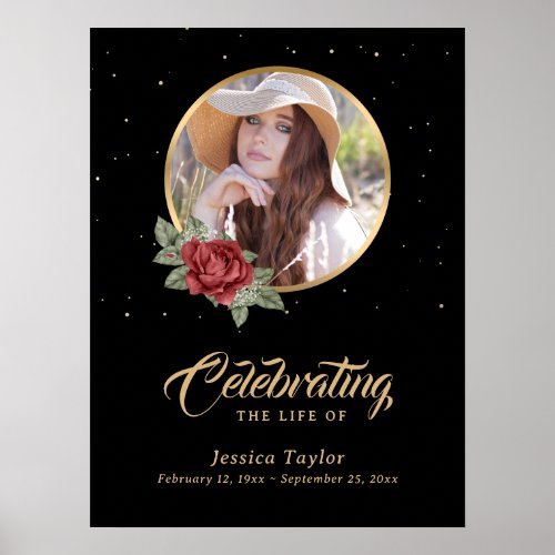 Black Red Gold Funeral Photo Welcome Sign