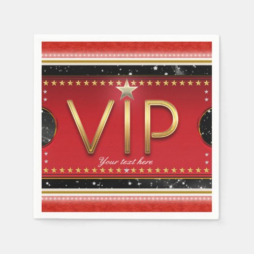 Black Red Gold Glam Stars VIP Ticket Custom Party Paper Napkins