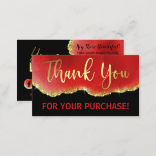 Black Red Gold Glitter Foil Agate Thank You Business Card