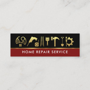 Black Red Gold Lines Construction Tools Mini Business Card