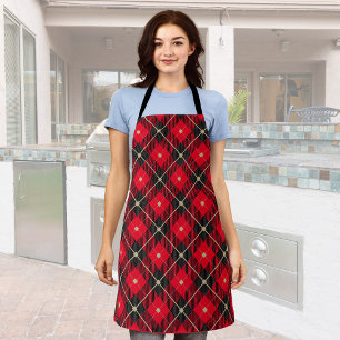 Black Red Gold Lumberjack Plaid Pattern Apron