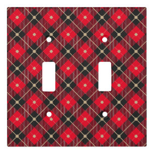 Black Red Gold Lumberjack Plaid Pattern Light Switch Cover