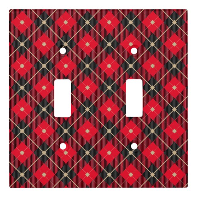 Black Red Gold Lumberjack Plaid Pattern  Light Switch Cover (Front)
