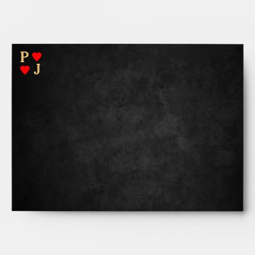 Black Red  Gold Matching Heart Initials Wedding Envelope