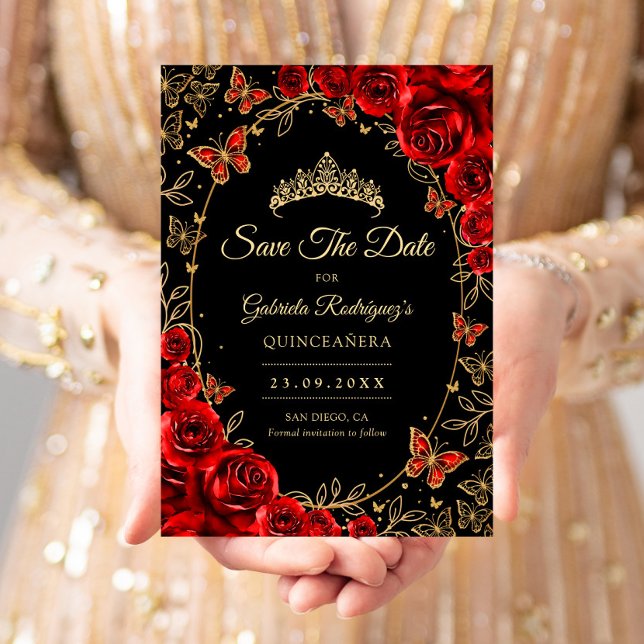 Black Red Gold Quinceanera Save The Date (Creator Uploaded)