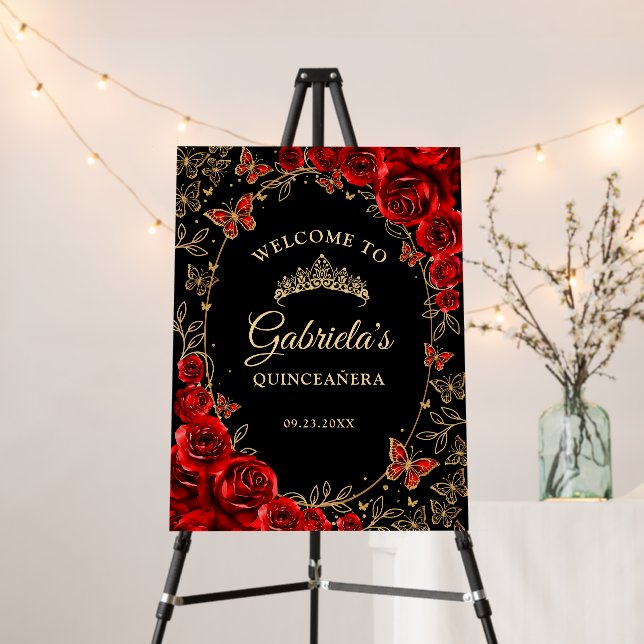 Black Red Gold Quinceanera Welcome Foam Board (In Situ (Stand))