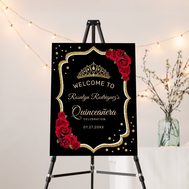 Black Red Gold Quinceanera Welcome Foam Board (In Situ (Stand))