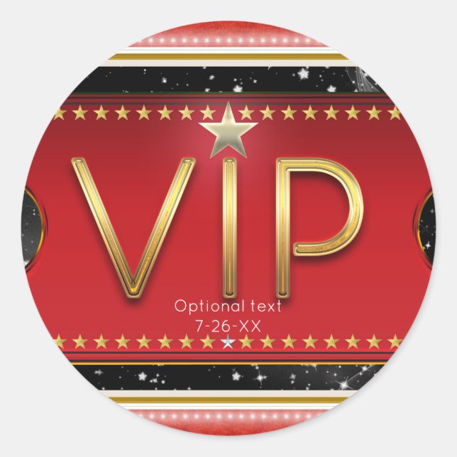 Black Red Gold & Silver Glam Custom VIP Favor Classic Round Sticker (Front)
