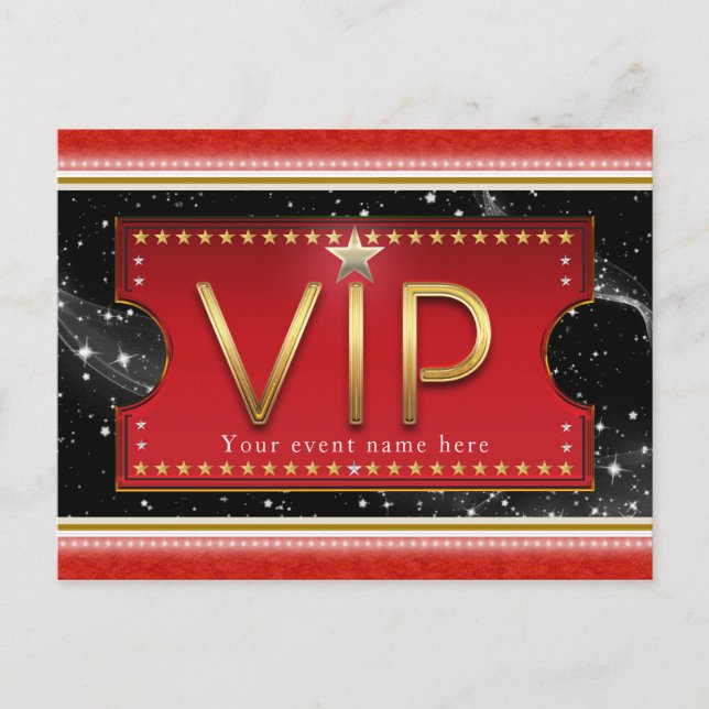 Black Red Gold & Silver Glam VIP Event Party Invitation Postcard (Front)