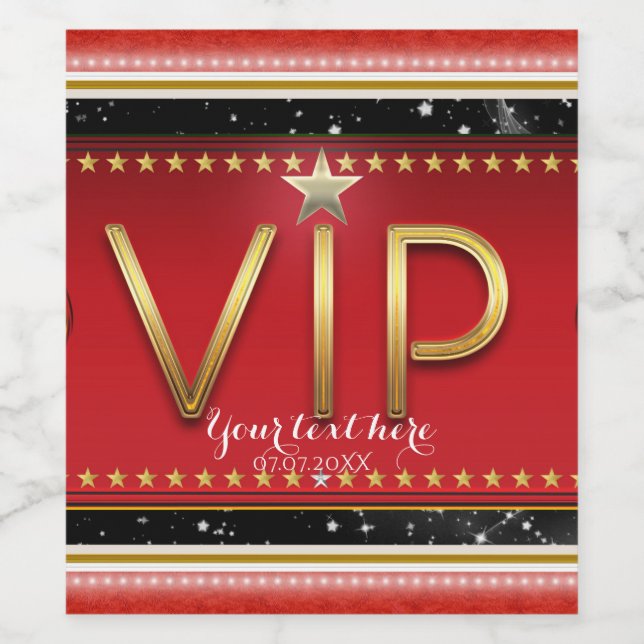 Black Red Gold & Silver Glam VIP Party Wine Labels (Single Label)