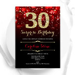 Black Red Gold Surprise 30th Birthday Invitation<br><div class="desc">Surprise 30th birthday party invitation. Elegant red black design with faux glitter gold. Features stylish diamonds, bokeh lights and script font. Men or women bday invite. Perfect for a stylish adult birthday party. Personalize with your own details. Message me if you need further customization. Printed Zazzle invitations or instant download...</div>