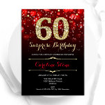 Black Red Gold Surprise 60th Birthday Invitation<br><div class="desc">Surprise 60th birthday party invitation. Elegant red black design with faux glitter gold. Features stylish diamonds, bokeh lights and script font. Men or women bday invite. Perfect for a stylish adult birthday party. Personalize with your own details. Message me if you need further customization. Printed Zazzle invitations or instant download...</div>