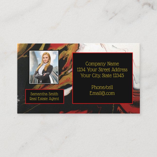 Black Red Gold with Photo (double sided) Business Card (Front)