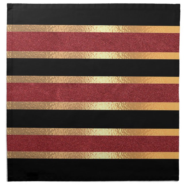 Black Red Golden Stripes Modern Cloth Napkin (Front)