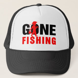 Black & Red-Gone Fishing Trucker Hat