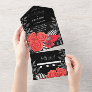 Black Red Gothic Floral Handfasting All In One Invitation