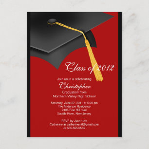 Black Red Grad Cap Graduation Party Invitation