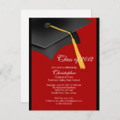 Black Red Grad Cap Graduation Party Invitation (Front/Back)