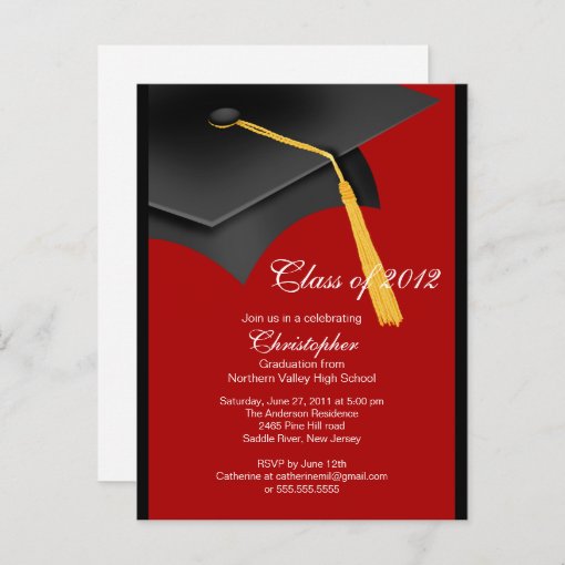 Black Red Grad Cap Graduation Party Invitation | Zazzle