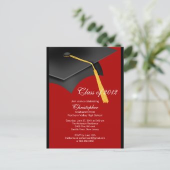 Black Red Grad Cap Graduation Party Invitation | Zazzle