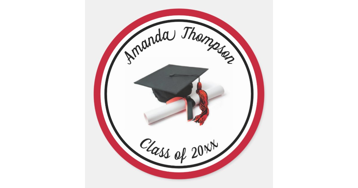 Black Red Graduation Cap and Tassel Classic Round Sticker | Zazzle.com