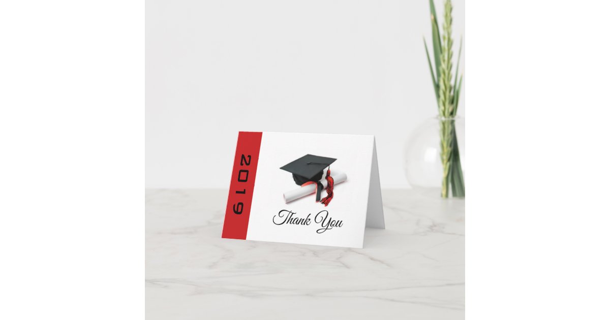 Black & Red Graduation Cap and Tassel Thank You Card | Zazzle