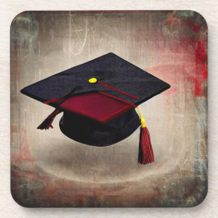 Black & Red Graduation Cap Beverage Coaster