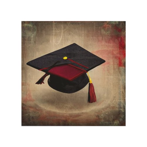 Black  Red Graduation Cap Wood Wall Art
