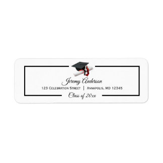 Black Red Graduation Class Cap and Tassel Address Label