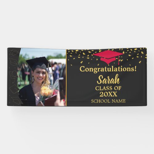 Black  Red Graduation Custom Photo Class Of 2024 Banner