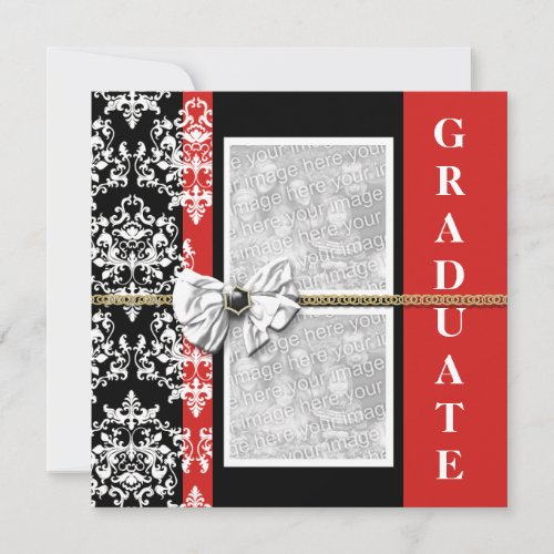 Black red graduation damask template PERSONALIZE Invitation