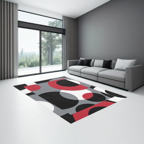 Black Red Gray Abstract  Rug