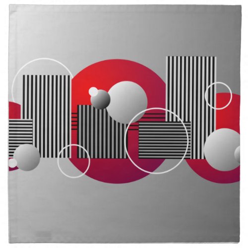 Black Red Gray Abstract Stripes and Circles Napkin