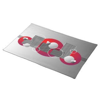 Black Red Gray Abstract Stripes and Circles Placemat