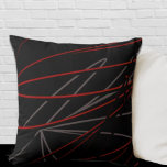 Black Red Gray Modern Elegant Abstract Throw Pillow<br><div class="desc">Modern throw pillow features an elegant abstract linear composition in black and red with gray accents. An elegant abstract design with an organic linear patttern features red and gray accents on a black background. The artistic design on the front is a layered composition to offer depth and perspective with the...</div>
