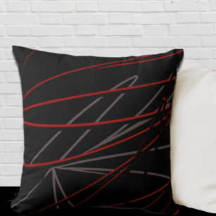 Black Red Gray Modern Elegant Abstract Throw Pillow