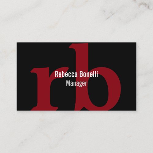 Black Red Gray Monogram Manager Business Card
