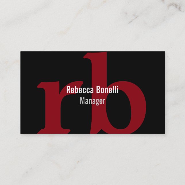 Black Red Gray Monogram Manager Business Card (Front)
