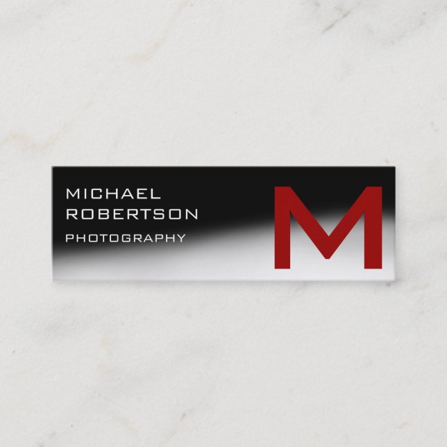 Black Red Gray Monogram Photographer Business Card (Front)