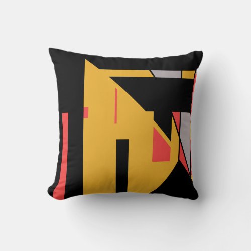 Black Red Gray on Gold Geometric Abstract Throw Pillow