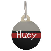 Black, red, gray, tan tag
